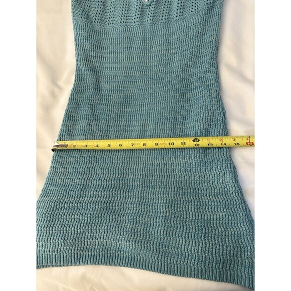 OLIVE + OAK Turquoise Crochet Mini Dress Women Large Halter Sweater Lined Casual - Picture 11 of 12
